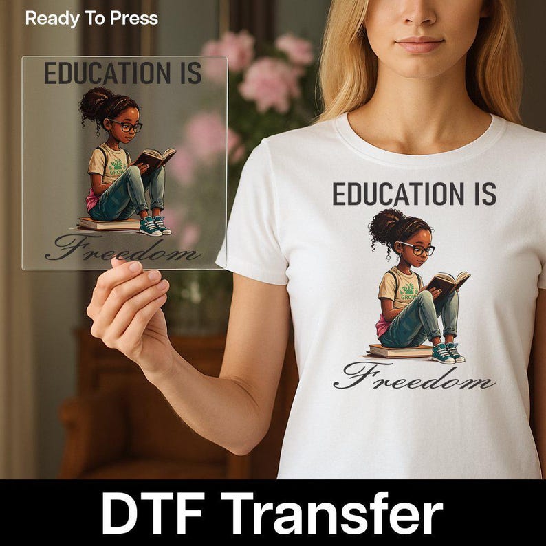 Black History Education is Freedom DTF Transfer, Empowering Reading Girl DTF Transfer, Black History Girl Reading Book DTF Transfer image 10