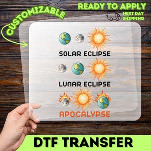 Solar Lunar Eclipse Apocalypse DTF Transfer, Funny Eclipse Chart Design, Astronomy Meme Heat Transfer, Science Humor Graphic