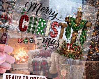 Cute Christmas DTF Transfer, Christian Christmas DTF, Religious Xmas Heat Transfer, Plaid Polkadot Sweater Pattern Christmas Transfer