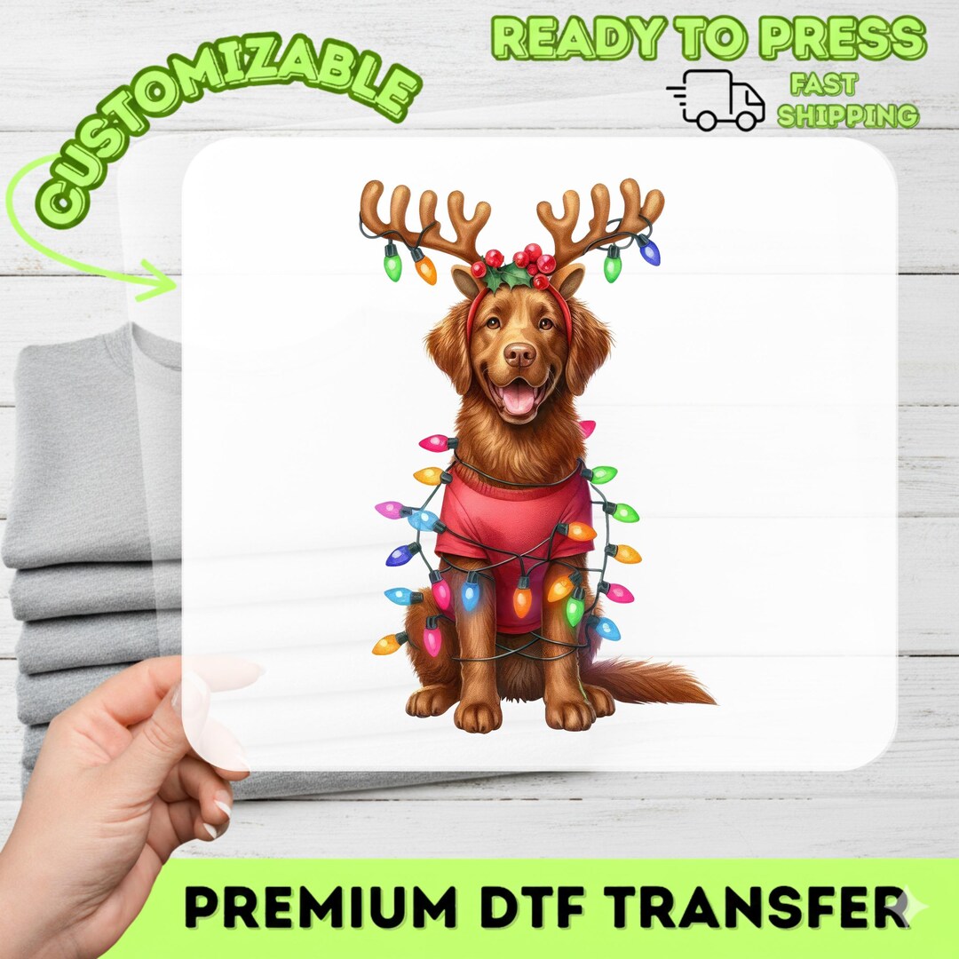 Cute Christmas Dog DTF Transfer: Ready-to-press Golden Retriever Shirt ...