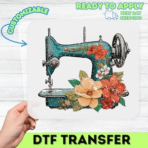Vintage Floral Sewing Machine DTF Transfer for Crafters  Sewing Lovers Apparel - Cute Retro Iron-On for T-shirts  Sweatshirts