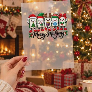 Cute Christmas Mahjong DTF Transfer, Holiday Mahjong Tiles Ready to Press, Xmas Heat Transfer, Festive Mahjong Gift For Crafters image 5