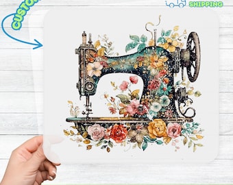 Süßer Vintage Nähmaschine DTF Transfer für Quilter & Bastler - Pressfertiges florales Nähen-Shirt-Design