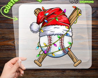 Santa Baseball Christmas DTF Transfer, Cute Holiday Sports Iron-On for Team & Family Apparel Gifts