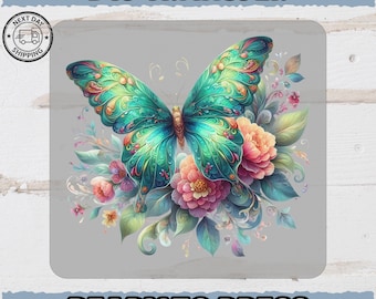 Leuke vlinder met bloemenmotief, DTF-transfer, op de natuur geïnspireerde hitteoverdracht, aquarel vlinder strijkapplicatie, artistiek transformatiecadeau