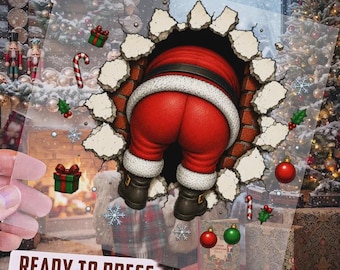 Funny Santa Stuck In Chimney DTF Transfer, Ready To Press Santa Christmas Design, Festive Holiday Heat Transfer For Shirts, Xmas Humor DTF