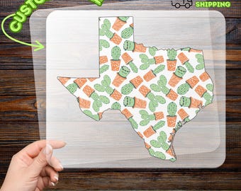 Texas Cacti Outline Heat Transfer, Southwestern Pride Iron-On Decal, Playful Desert Flora Ready to Press for Texan Enthusiasts