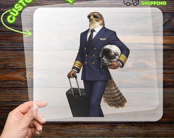 Anthropomorphic Hawk Pilot DTF Transfer, Aviation Enthusiast Art, Ready to Press Decal for Travel Lovers, Animal Design