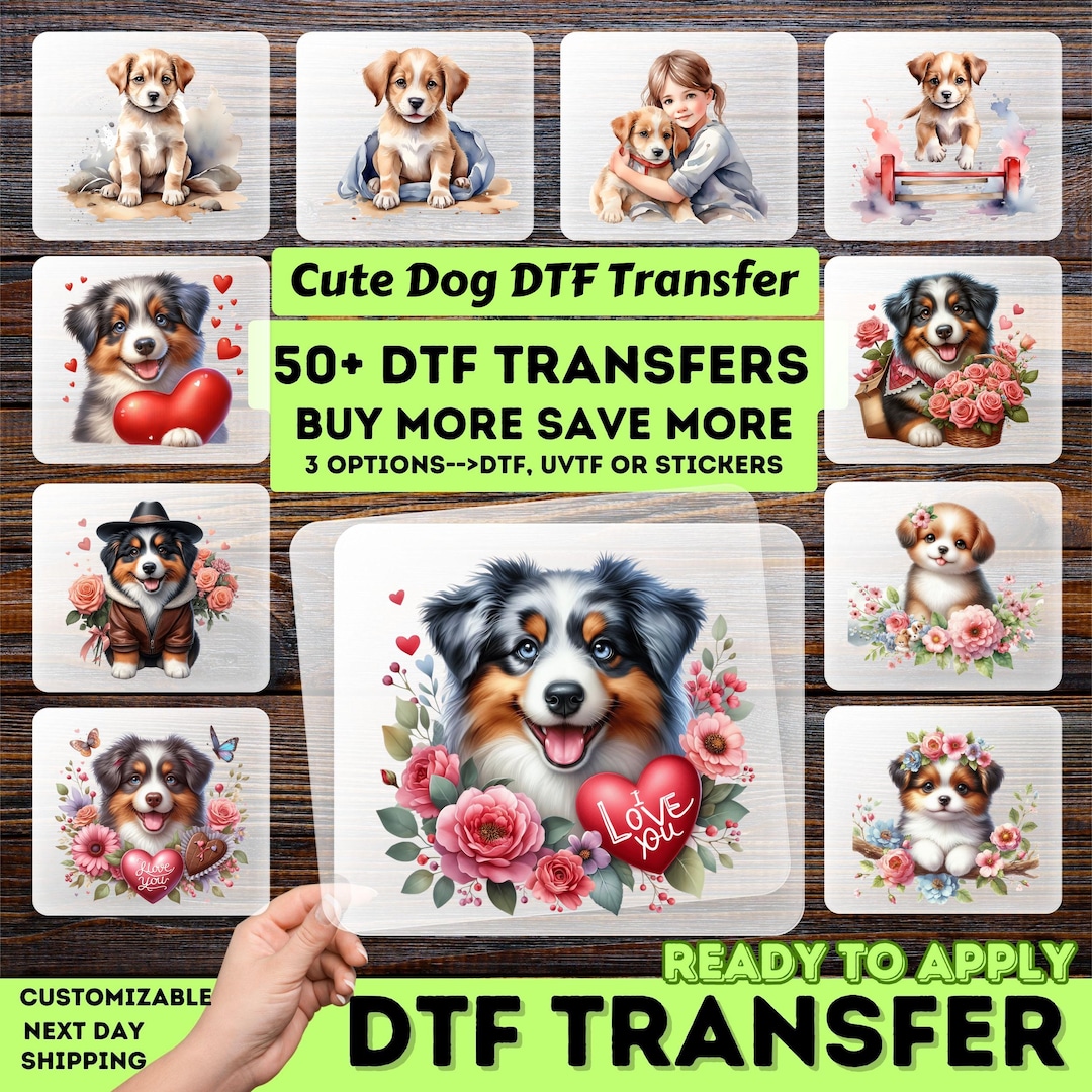Cute Dog DTF Transfers - Ready to Press Iron on Heat Transfer for Pet ...