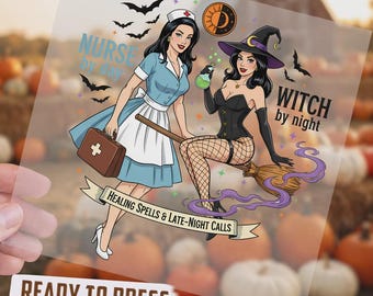 Medical Witch DTF Transfer, Ready To Press Halloween Heat Transfer, Nurse Inspired Design, Healthcare Iron On Decal