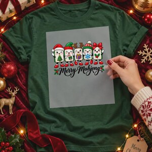 Cute Christmas Mahjong DTF Transfer, Holiday Mahjong Tiles Ready to Press, Xmas Heat Transfer, Festive Mahjong Gift For Crafters image 6
