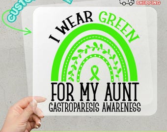 Gastroparesis Support Squad DTF Transfer, Green Ribbon Family Awareness Heat Transfer, Ready to Press Iron On Decal