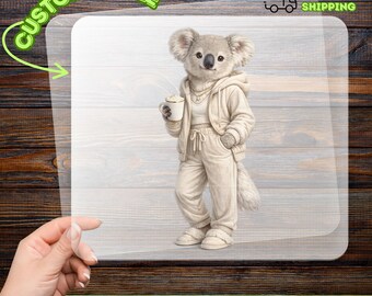Koala Coffee DTF Transfer, Cute Animal Heat Transfer, Relaxation Art Ready to Press, Coffee Lover Gift, Fashionable Koala Print