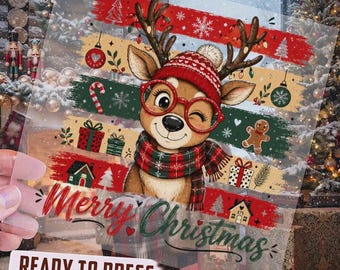 Cute Christmas Reindeer DTF Transfer, Ready To Press, Christmas Reindeer DTF, Holiday Reindeer Heat Transfer, Xmas Reindeer DTF