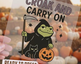 Funny Witch Frog DTF Transfer, Retro Frog Halloween Ready To Press, Cute Scary Skeleton Frog Iron On Decal, Creepy Cute Cat Pumpkin DTF