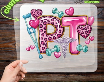 PT Leopard Print DTF Transfer, Physical Therapy Iron-On Decal, Ready to Press Healthcare Humor, Rehab Professional Gift