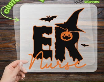 Halloween ER Nurse DTF Transfer, Ready To Press, Creepy ER Nurse Design, Pumpkin Witch Hat Bats, Emergency Room Nurse Squad  Iron On Decal