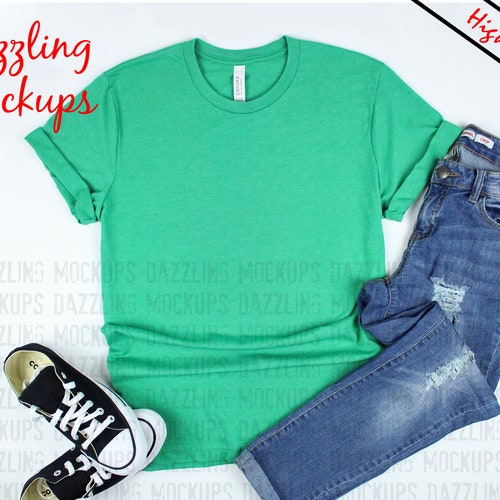 Heather Grass Green 3001 Bella Canvas T-shirt Mockup Women - Etsy