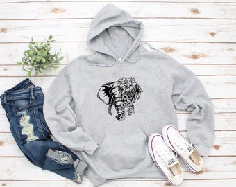 Floral Elephant Shirt Unisex Hoodie Sweatshirt | Womens Mens Flowers Mama | Grandma Mamaw Elephant Sweatshirt | Animal Lover Flower Sweaters