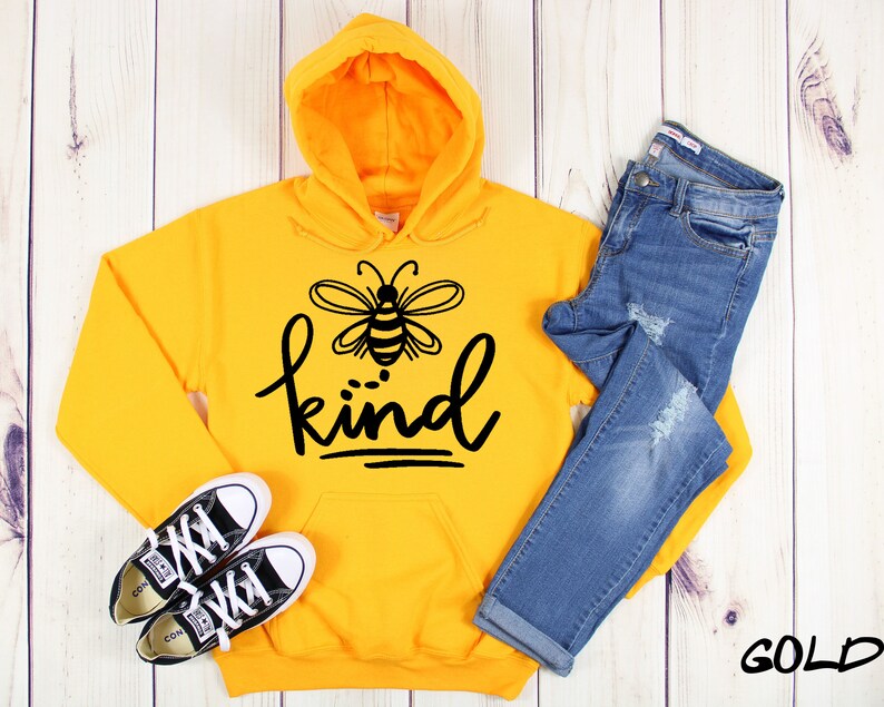 Bee Kind Unisex Hoodie Sweatshirt Bee Happy Sweatshirts Bee Inspirational Happy Motivational Sweater Yellow Honey image 3