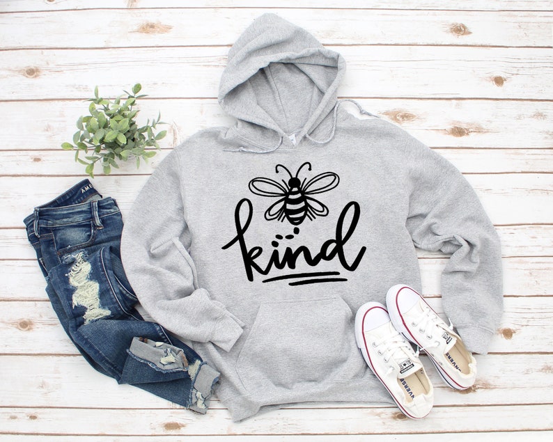 Bee Kind Unisex Hoodie Sweatshirt Bee Happy Sweatshirts Bee Inspirational Happy Motivational Sweater Yellow Honey image 4