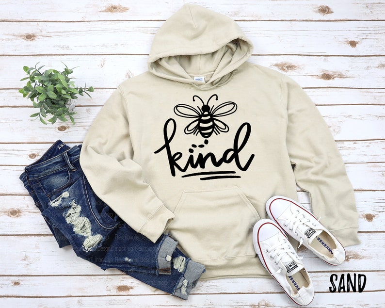 Bee Kind Unisex Hoodie Sweatshirt Bee Happy Sweatshirts Bee Inspirational Happy Motivational Sweater Yellow Honey image 2