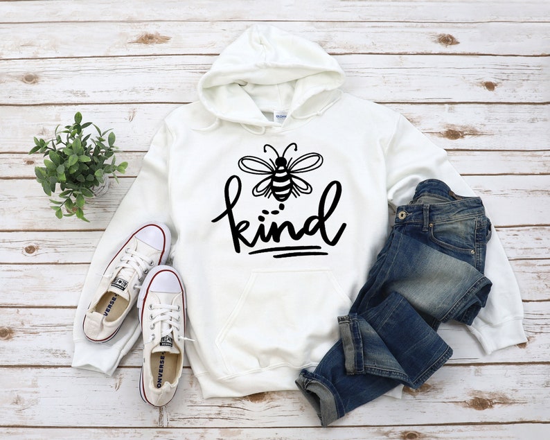 Bee Kind Unisex Hoodie Sweatshirt Bee Happy Sweatshirts Bee Inspirational Happy Motivational Sweater Yellow Honey image 1