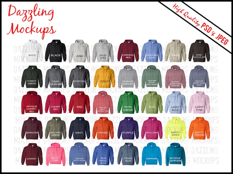 CUSTOM Hoodie Sweatshirt 18500 Color Chart Gildan 18500 Unisex Chart Photoshop PSD and JPEG Image image 1