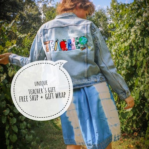 TEACHER Embroidered Back to School Denim Jacket for Teachers | Customizable | Gift for Teachers | Teacher Gift | Back to School Gift