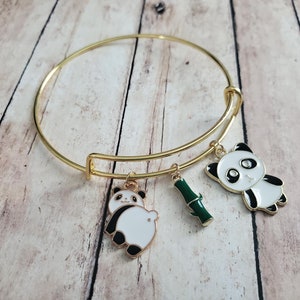 Gold Panda Charm Bracelet, Wildlife Jewelry, Bear Accessories