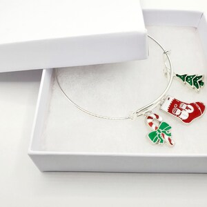 SilberNe Weihnachtsbaum Charm Armband, Weihnachtsschmuck für Frauen, Candy Cane, Weihnachtsstrümpfe und Baum Charms