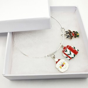 Silver Christmas Charm Bracelet, Santa Clause Charm, Reindeer Bracelet