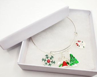 Christmas Charm Bracelet, Silver Christmas Bracelet, Holiday Jewelry, Christmas Jewelry, Red and Green Bracelet