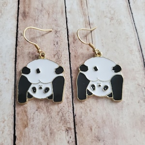 Gold Panda Earrings, Wildlife Jewelry, Cold Weather Bamboo, Bear Accessories