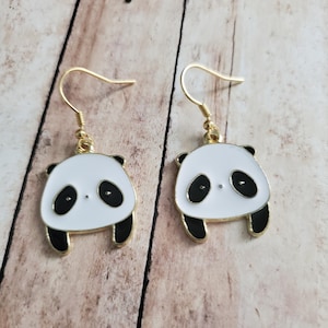 Gold Panda Face Charm Earrings, Wildlife Jewelry, Cold Weather Bamboo, Bear Accessories