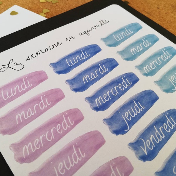 Autocollants « jours de la semaine » · Autocollants bullet journal français · Autocollants aquarelle · organisation semaine