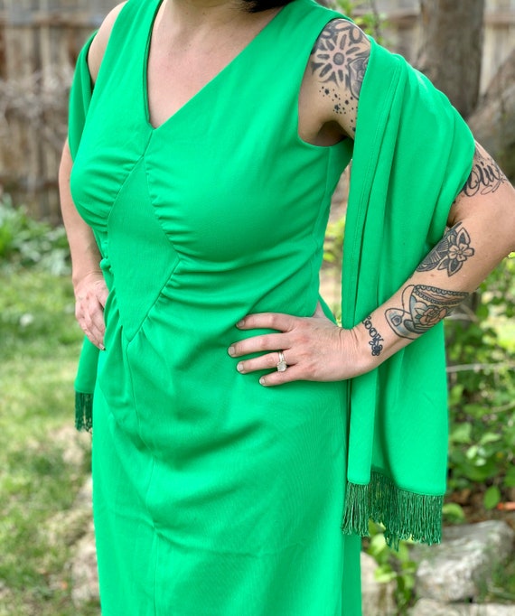 1970s Emerald Green Floor Length Dress