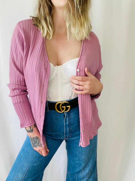NEW! 90s Vintage Lilac Ribbed Cardigan