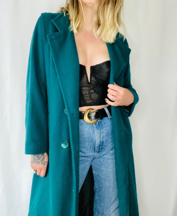 80s Vintage Teal Wool Pea Coat