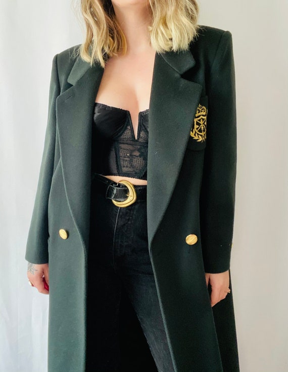 80s Vintage Black Wool Pea Coat