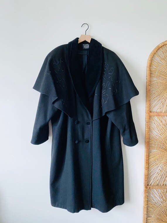 NEW! 60s Vintage Black Wool Caped Pea Coat