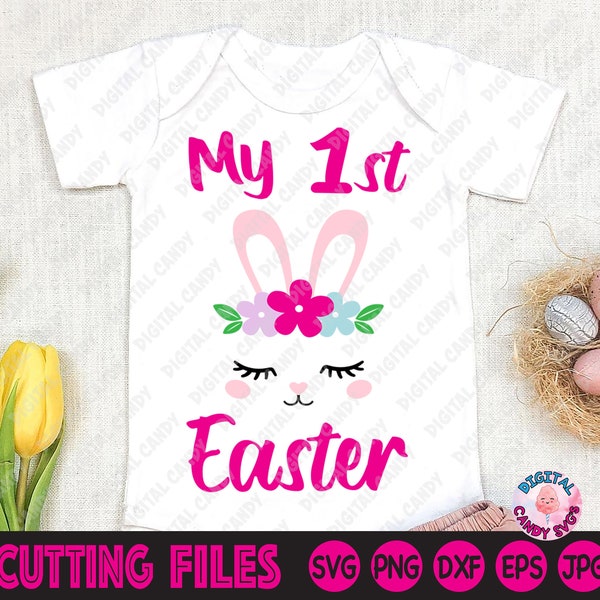 My First Easter Svg, Bunny Svg, Easter Svg, Cute Bunny Face Svg, Girl Bunny Svg, Baby Easter Svg, Svg Files for Cricut, Silhouette Files