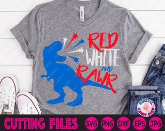 Red White and Rawr Svg, Boys 4th of July Svg, 4th of July Dinosaur Svg, Svg Files for Cricut, Silhouette Files, Kids Patriotic Svg