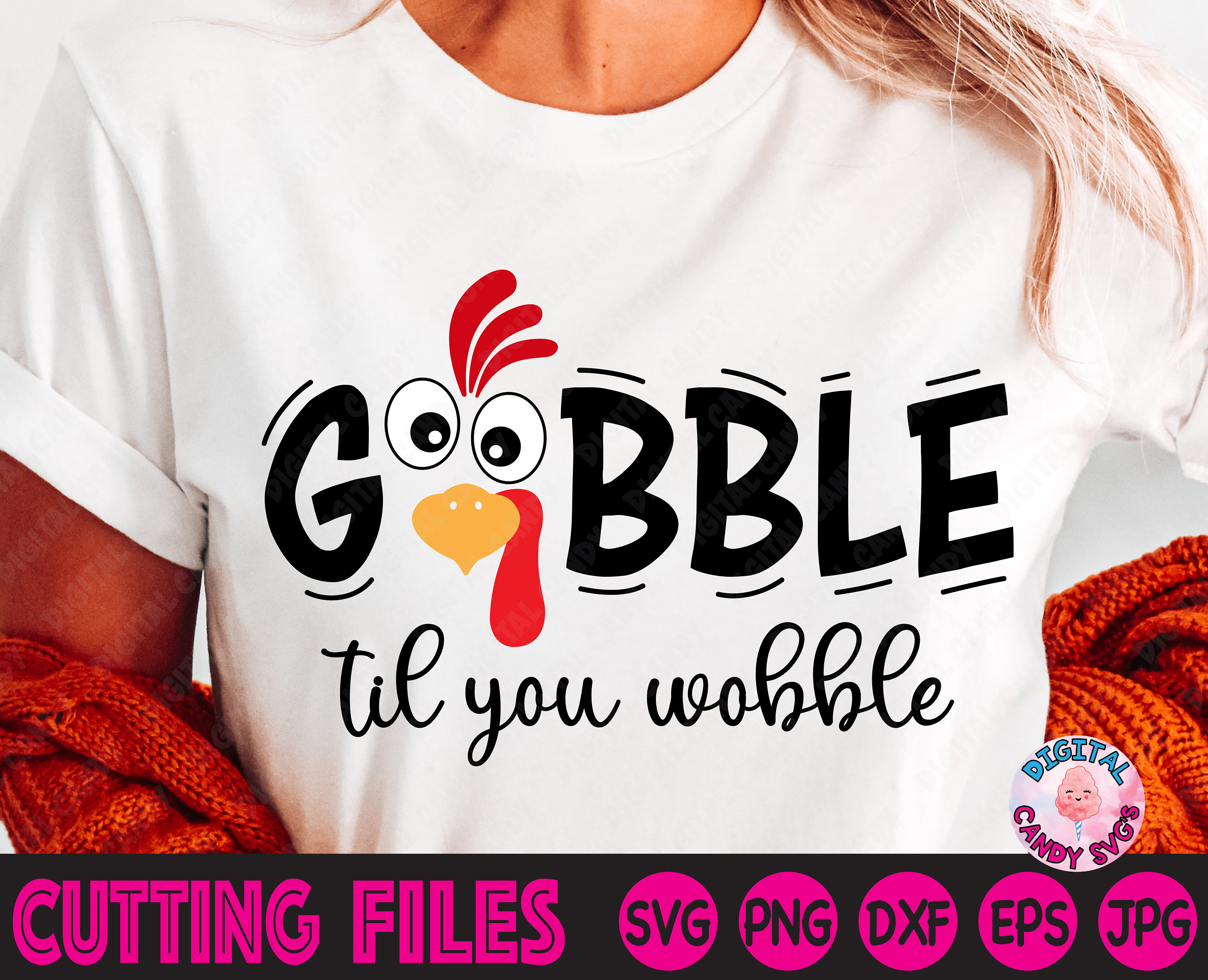 Women's Gobble Til You Wobble Thanksgiving T-Shirt | Cute Turkey Print, Short Sleeve Holiday Top