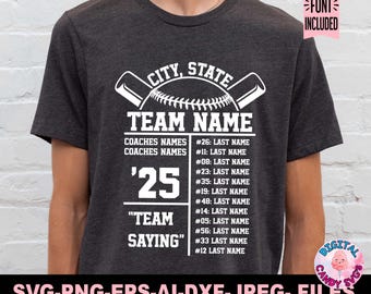 Baseball Roster Template Svg Png, Baseball Svg Png, Baseball Team Template Svg, Baseball Mom Svg, Svg Files for Cricut, Baseball Team Shirts