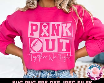 Pink Out Football Svg Png, Breast Cancer Awareness Svg Png, Together We Fight Svg, Svg Files For Cricut, Support Squad Png, Cheer for a Cure