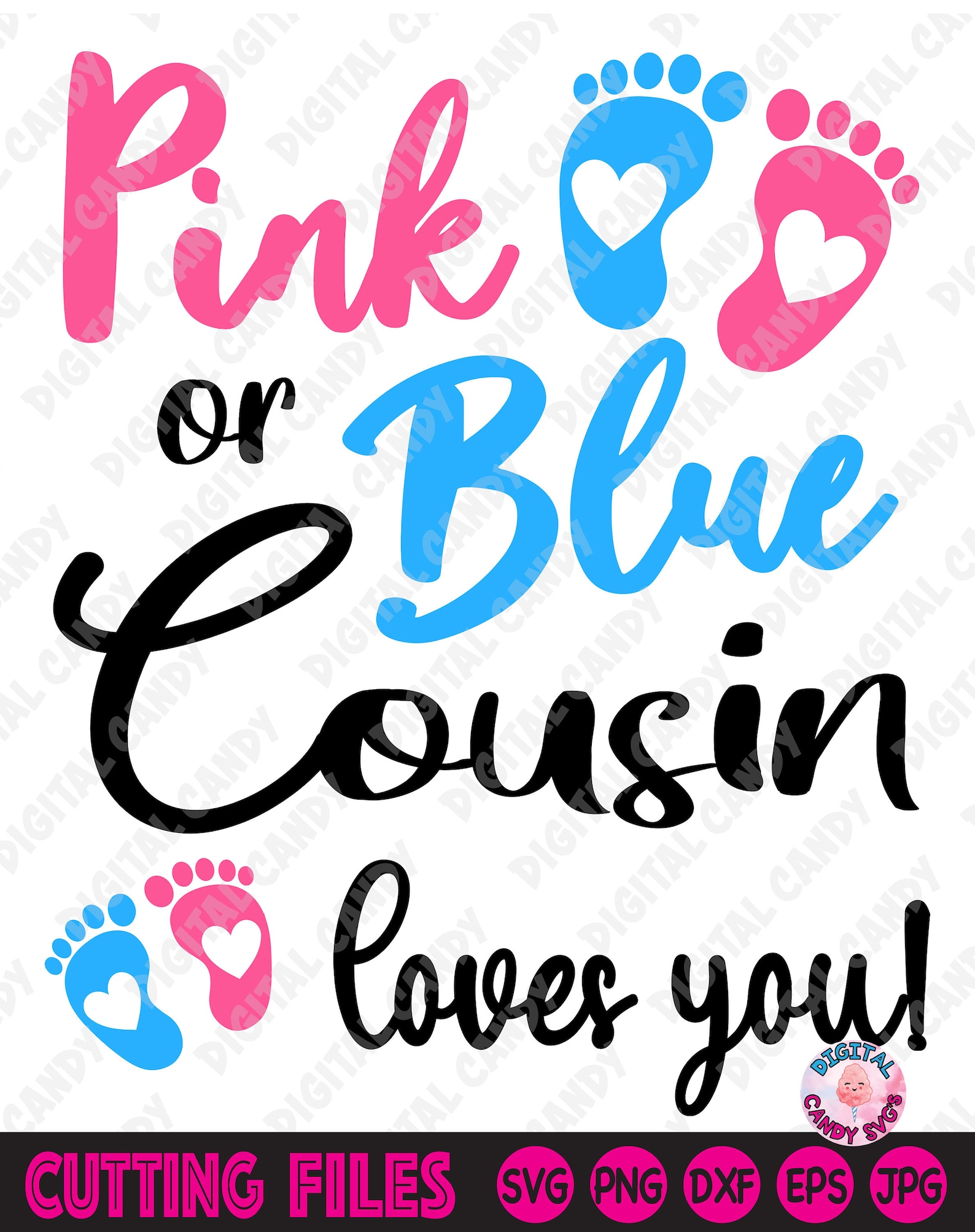 Pink or Blue Cousin Loves You Svg Gender Reveal Svg Cousin Etsy