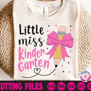 Little Miss Kindergarten Svg Png, Kindergarten Svg Png, De volta às aulas Svg Png, Lápis Coquette Bow Svg Png, Arquivos Svg para Cricut, Coquette