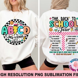 Retro lerarentour png, ABCD-lerarentour png, terug naar school png, leraar cadeau png, leraar T-shirt sublimatie, basisschool png