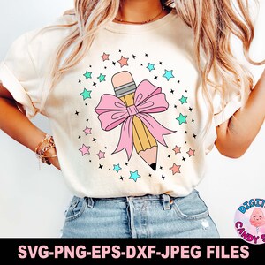 Coquette Teacher Svg Png, Potlood Coquette Bow Svg Png, Teach Love Inspire Svg Png, Back To School Svg, Svg-bestanden voor Cricut, Teacher Svg Png